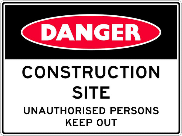 Danger Sign | Construction Site-W600mm x H450mm-Corflute - South ...