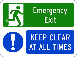 Emergency & Exit Sign | Keep Clear At All Times- 300 x 225mm